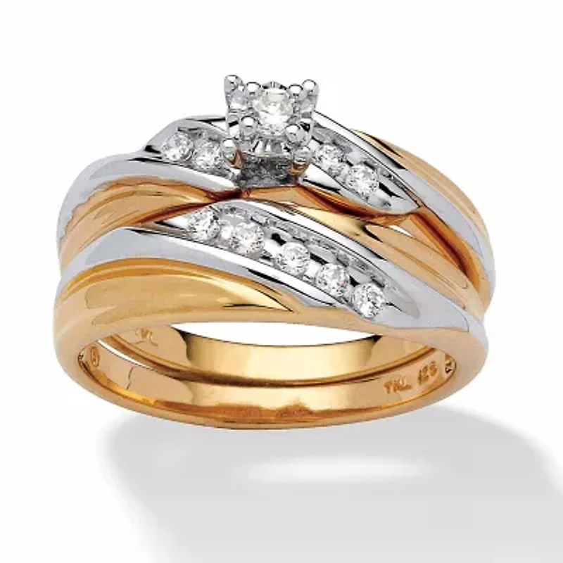 .24 TCW Cubic Zirconia Gold-Plated Sterling Silver Wedding Band Set