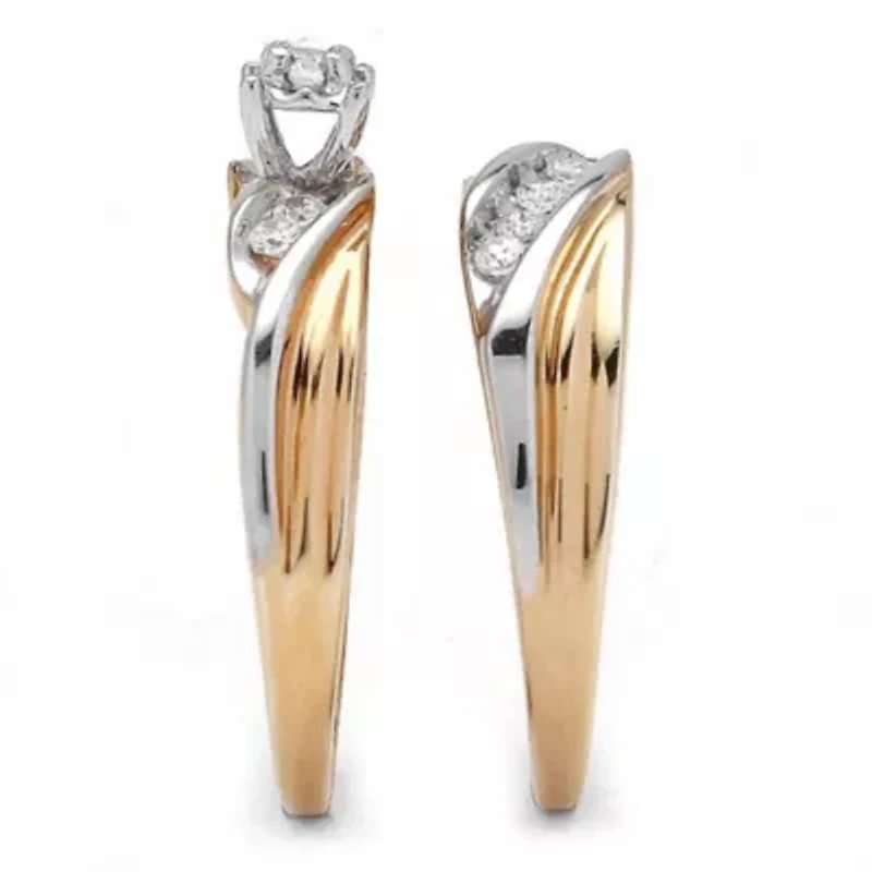 .24 TCW Cubic Zirconia Gold-Plated Sterling Silver Wedding Band Set
