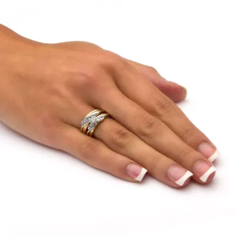 .24 TCW Cubic Zirconia Gold-Plated Sterling Silver Wedding Band Set