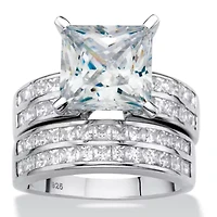 5.15 Cttw. Princess-Cut Platinum-plated Silver Cubic Zirconia Wedding Ring Set
