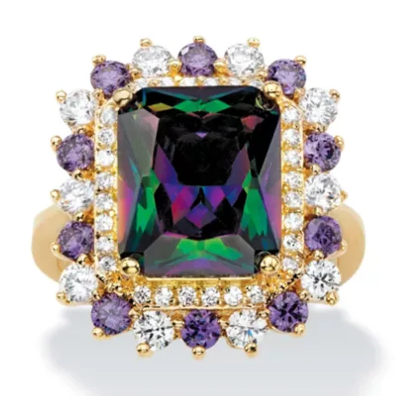8.40 TCW Mystic Cubic Zirconia Gold-Plated Halo Cocktail Ring