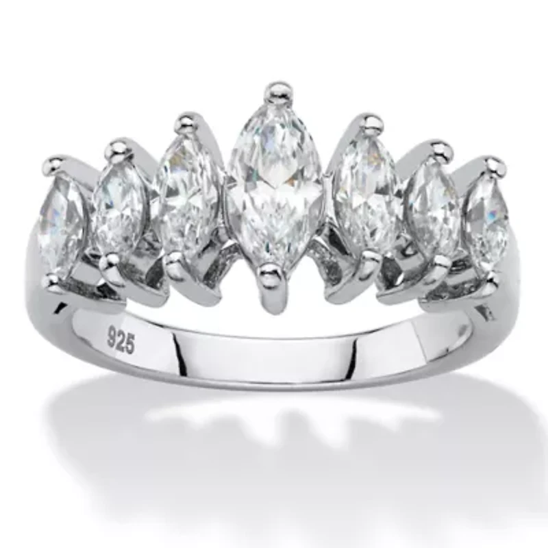 2.00 Cttw Platinum-plated Silver Marquise-Cut Cubic Zirconia Anniversary Band