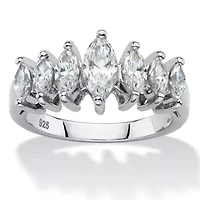 2.00 Cttw Platinum-plated Silver Marquise-Cut Cubic Zirconia Anniversary Band