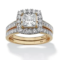 1.99 Cttw. Cubic Zirconia Gold-Plated Sterling Silver Halo Bridal Set