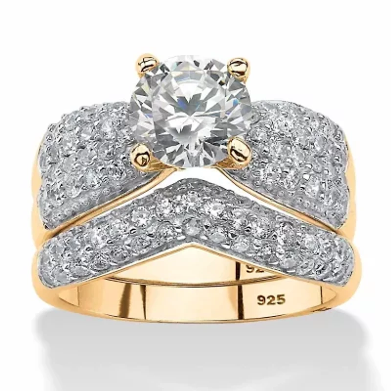 3.21 TCW Round CZ Bridal Set Gold-Plated Sterling Silver