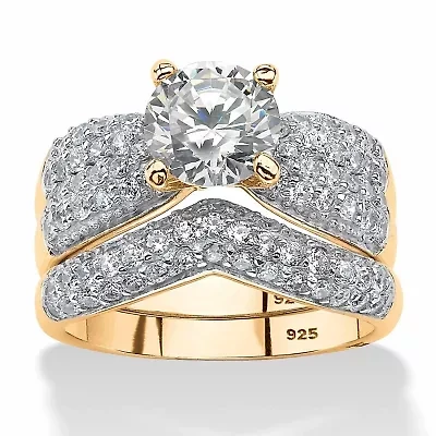 3.21 TCW Round CZ Bridal Set Gold-Plated Sterling Silver