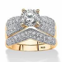 3.21 TCW Round CZ Bridal Set Gold-Plated Sterling Silver