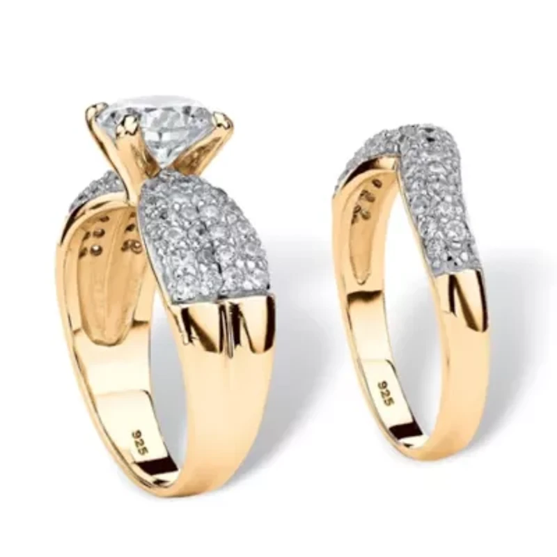 3.21 TCW Round CZ Bridal Set Gold-Plated Sterling Silver