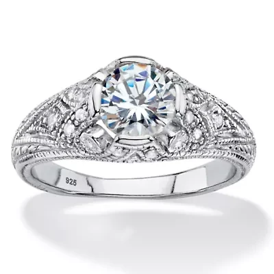 1.60 TCW Round Cubic Zirconia Vintage Style Ring .925 Sterling Silver