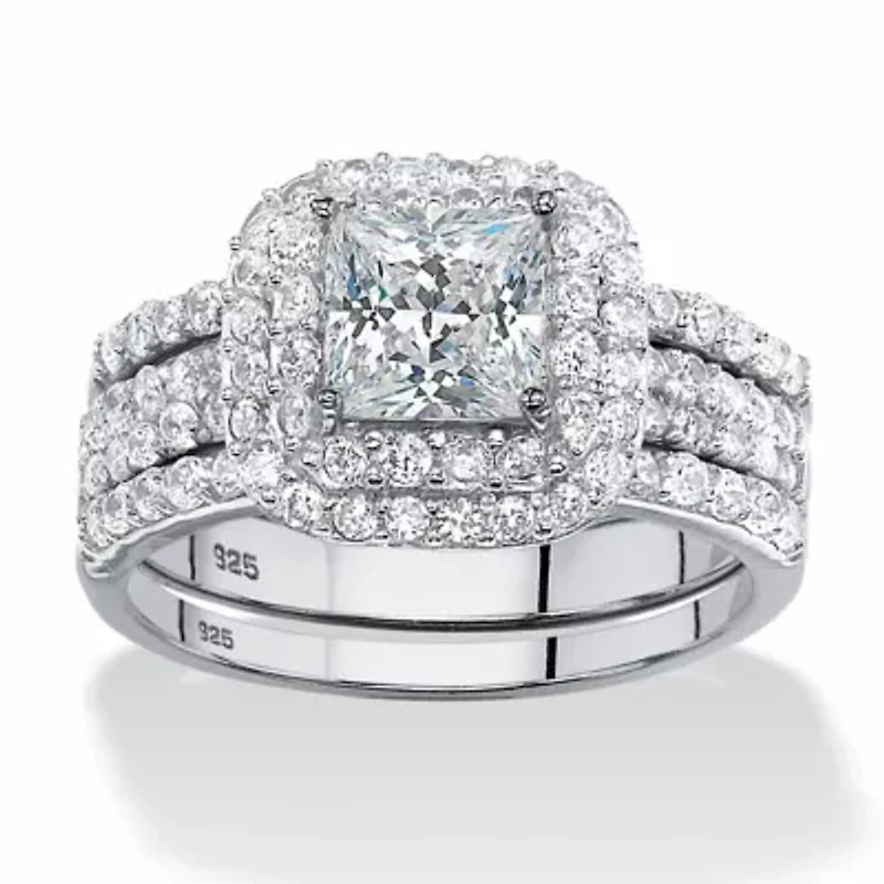 2.37 TCW Princess-Cut Cubic Zirconia Three-Piece Bridal Set