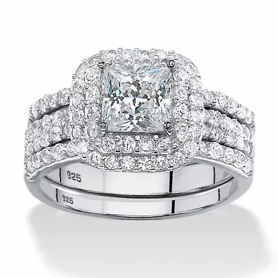 2.37 TCW Princess-Cut Cubic Zirconia Three-Piece Bridal Set