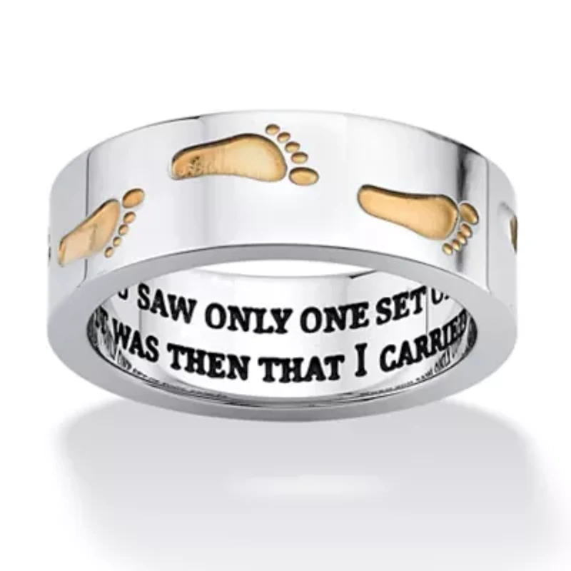 "Footprints the Sand" Two-Tone Ring Stainless Steel