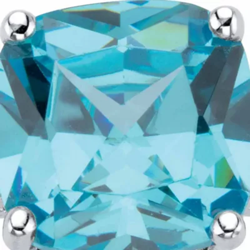 1.89 Ctw Cushion-Cut Blue and White Cubic Zirconia Sterling Silver Milgrain Ring