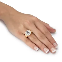 10.72 Cttw Emerald-Cut Cubic Zirconia 14k Gold-plated Silver Engagement Ring