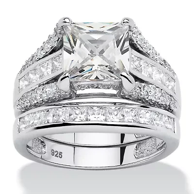 3.06 TCW Princess-Cut Cubic Zirconia Ring Platinum-plated Sterling Silver