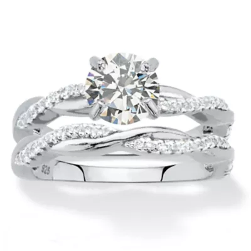 1.79 Cttw. 2-Piece Round .925 Sterling Silver Cubic Zirconia Wedding Ring Set