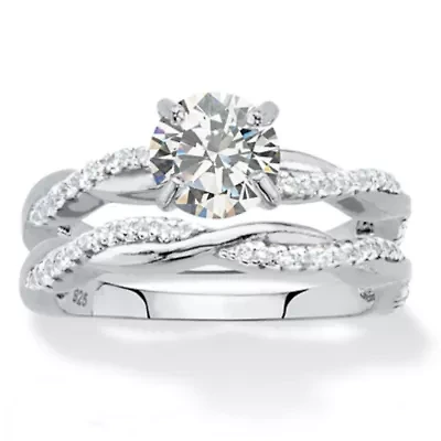 1.79 Cttw. 2-Piece Round .925 Sterling Silver Cubic Zirconia Wedding Ring Set