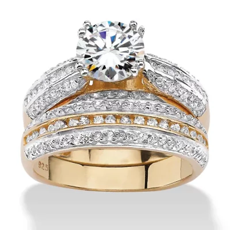 2.55 TCW Cubic Zirconia Two-Piece Bridal Set in14k Gold-plated Sterling Silver
