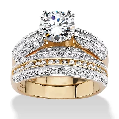 2.55 TCW Cubic Zirconia Two-Piece Bridal Set in14k Gold-plated Sterling Silver