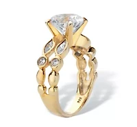 4.34 Cttw. Round CZ Gold-Plated Sterling Silver Double-Row Engagement Ring