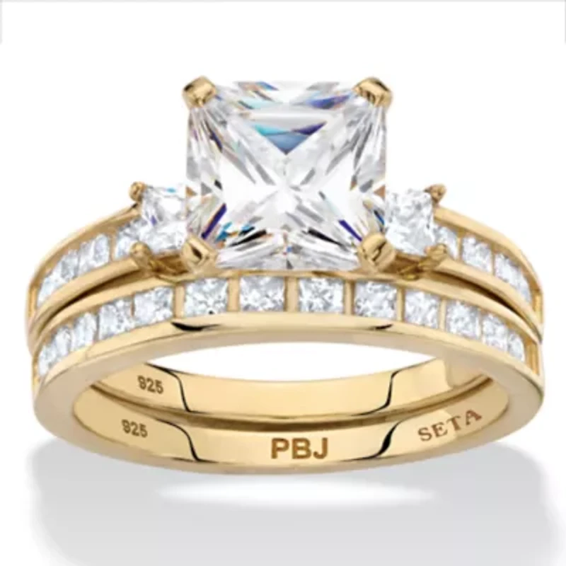 3.62 Cttw 2-Piece 14k Gold Plated .925 Silver Cubic Zirconia Wedding Ring Set