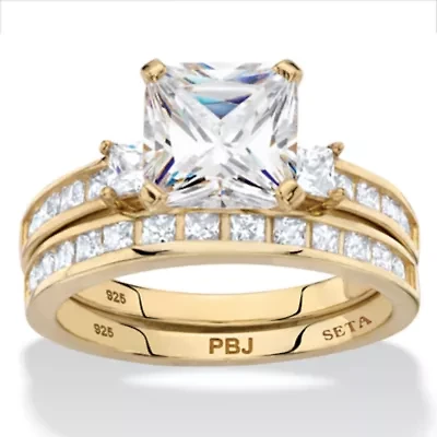 3.62 Cttw 2-Piece 14k Gold Plated .925 Silver Cubic Zirconia Wedding Ring Set