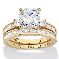 3.62 Cttw 2-Piece 14k Gold Plated .925 Silver Cubic Zirconia Wedding Ring Set