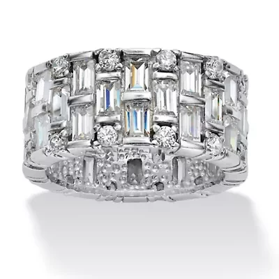 5.12 TCW Baguette CZ Eternity Band Platinum-plated Sterling Silver