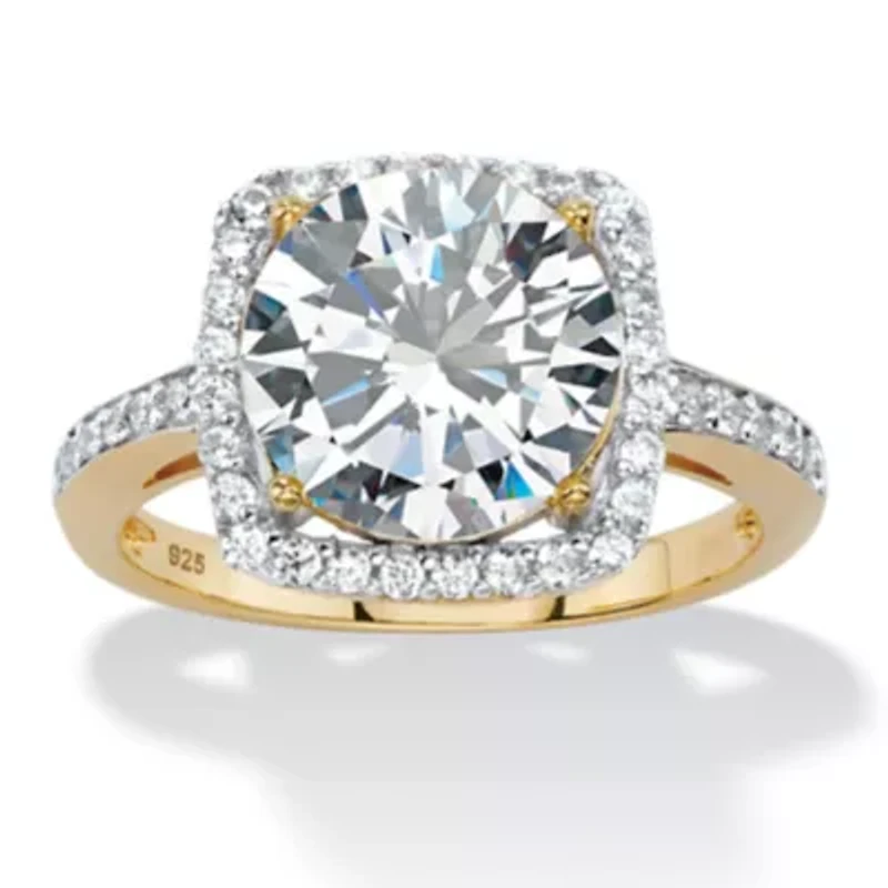 4.36 TCW Cubic Zirconia 14k Gold-plated Sterling Silver Halo Cocktail Ring