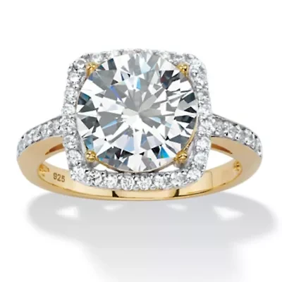 4.36 TCW Cubic Zirconia 14k Gold-plated Sterling Silver Halo Cocktail Ring