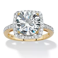 4.36 TCW Cubic Zirconia 14k Gold-plated Sterling Silver Halo Cocktail Ring