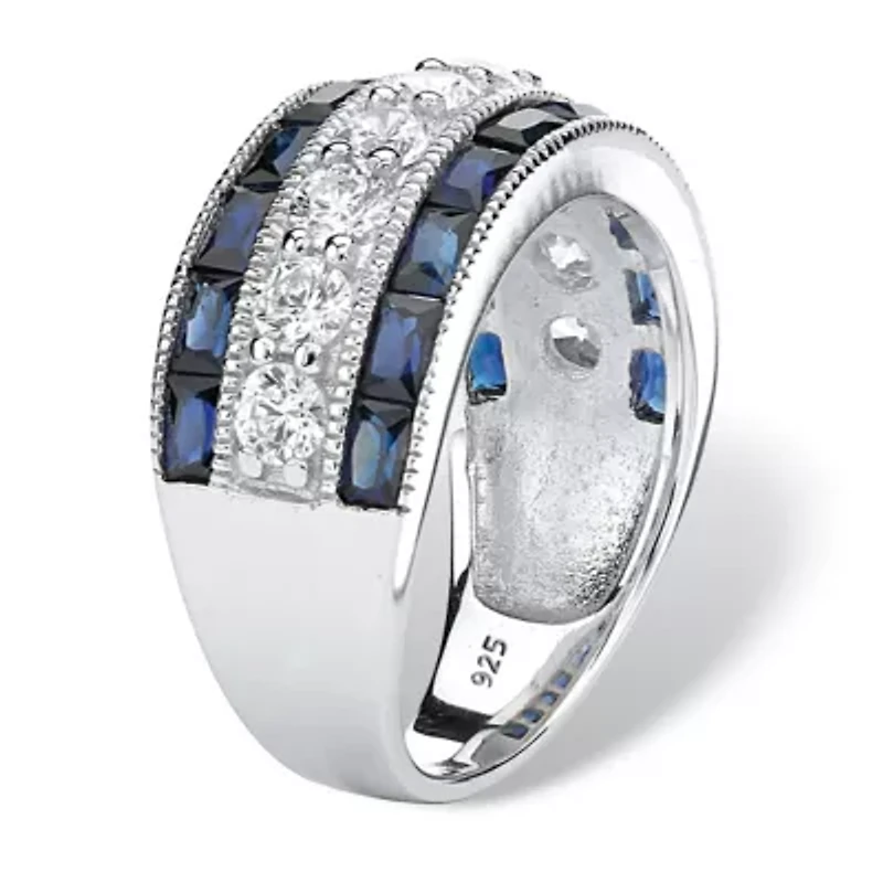 5.60 TCW CZ and Created Sapphire Ring Platinum-plated Sterling Silver