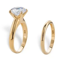 3 Cttw Round Cubic Zirconia 14k Gold-plated Silver Solitaire Wedding Ring Set