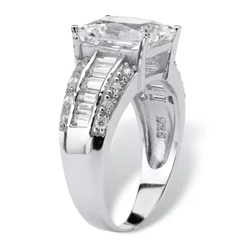 4.95 TCW Emerald-Cut Cubic Zirconia Ring Platinum-plated Sterling Silver