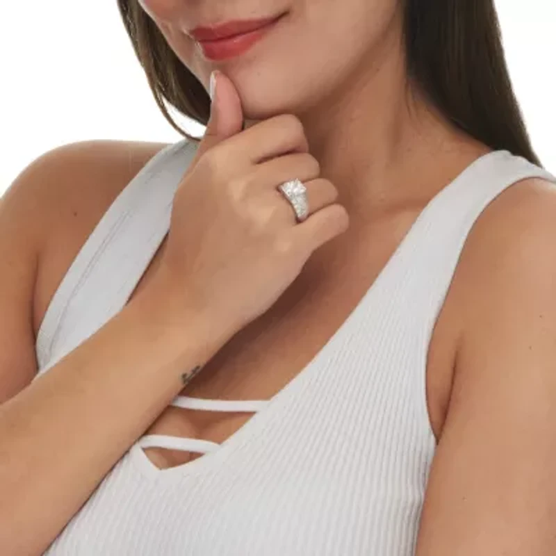 4.95 TCW Emerald-Cut Cubic Zirconia Ring Platinum-plated Sterling Silver