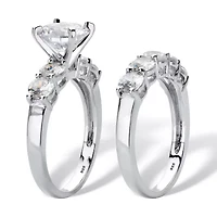 4.25 Cttw. Round Cubic Zirconia Platinum-plated Silver 2-Piece Bridal Ring Set