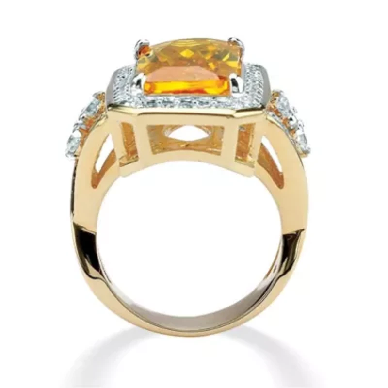 19.52 TCW Emerald-Cut Yellow CZ Halo Cocktail Ring Gold-Plated