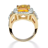 19.52 TCW Emerald-Cut Yellow CZ Halo Cocktail Ring Gold-Plated