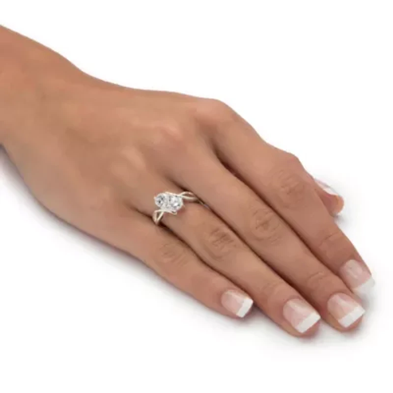 1.96 Cttw Cubic Zirconia .925 Sterling Silver 2-Stone Bypass Ring
