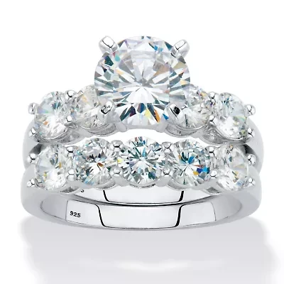 4.25 Cttw. Round Cubic Zirconia Platinum-plated Silver 2-Piece Bridal Ring Set