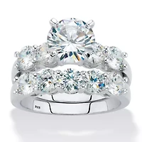 4.25 Cttw. Round Cubic Zirconia Platinum-plated Silver 2-Piece Bridal Ring Set
