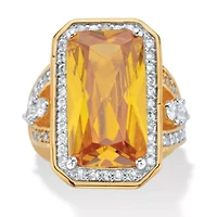 19.52 TCW Emerald-Cut Yellow CZ Halo Cocktail Ring Gold-Plated