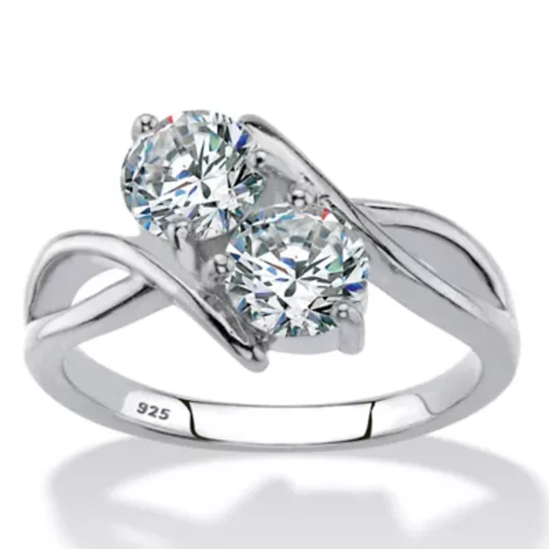 1.96 Cttw Cubic Zirconia .925 Sterling Silver 2-Stone Bypass Ring
