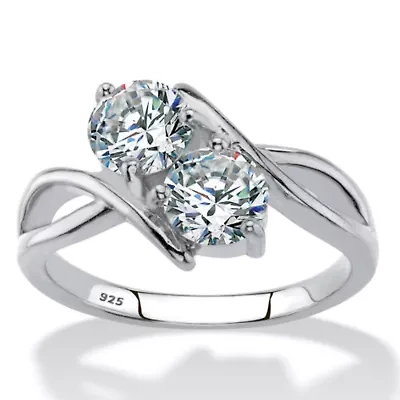 1.96 Cttw Cubic Zirconia .925 Sterling Silver 2-Stone Bypass Ring