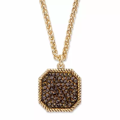 Mystic Fire Crystal Antiqued Goldtone Octagon Pendant Necklace 18"-20"