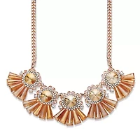 Round and Baguette-Cut Champagne Crystal Rose Goldtone Fringe Necklace 18"-20"
