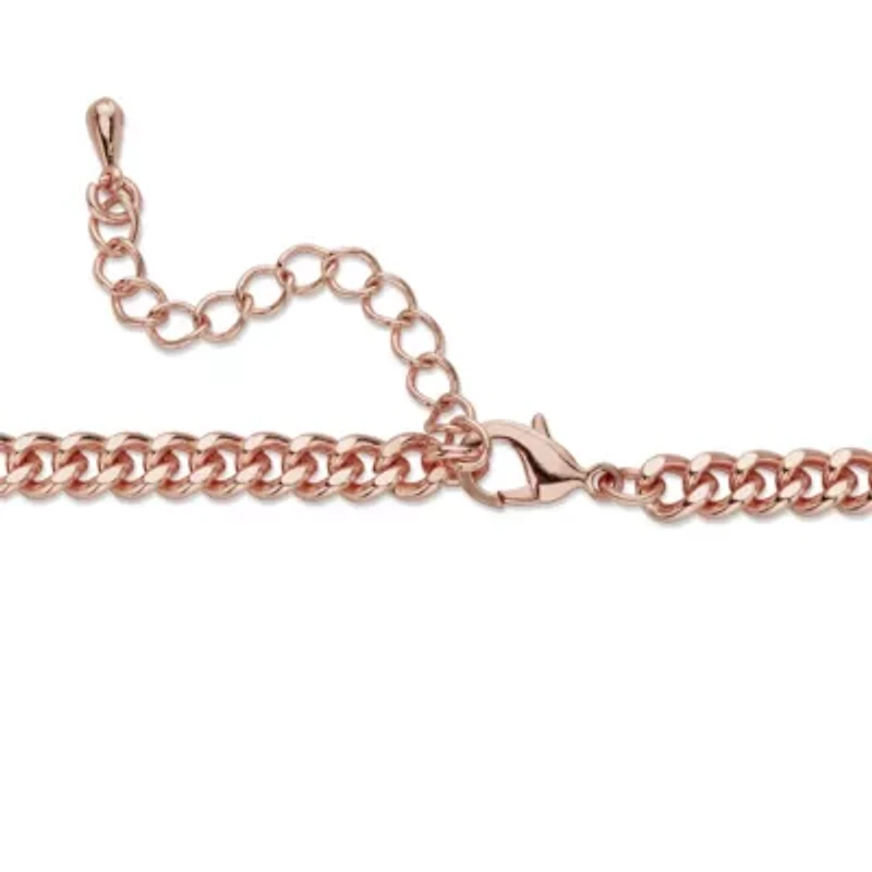 Round and Baguette-Cut Champagne Crystal Rose Goldtone Fringe Necklace 18"-20"