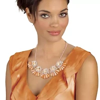 Round and Baguette-Cut Champagne Crystal Rose Goldtone Fringe Necklace 18"-20"