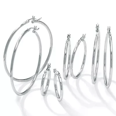 Polished .925 Sterling Silver Hoop Earrings 4-Pair Set (21mm, 31mm, 41mm, 48mm)