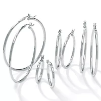 Polished .925 Sterling Silver Hoop Earrings 4-Pair Set (21mm, 31mm, 41mm, 48mm)